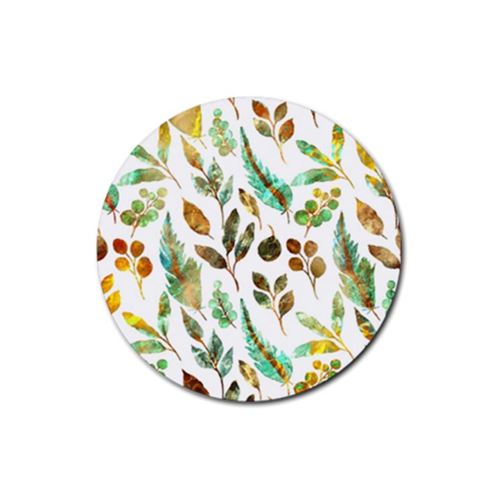 Leaves And Feathers - Nature Glimpse Rubber Coaster (Round)