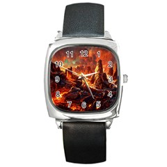 Vulcanic Landscape Vulcano Nature Square Metal Watch by Wegoenart