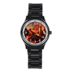 Vulcanic Landscape Vulcano Nature Stainless Steel Round Watch by Wegoenart