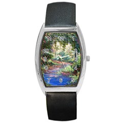 Abstract Forest Green Jungle Psychedelic Art Nature Barrel Style Metal Watch by Wegoenart