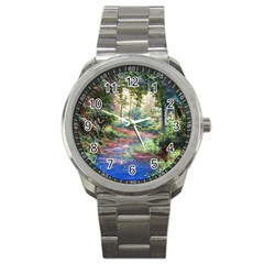 Abstract Forest Green Jungle Psychedelic Art Nature Sport Metal Watch by Wegoenart