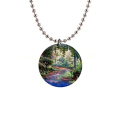 Abstract Forest Green Jungle Psychedelic Art Nature 1  Button Necklace by Wegoenart