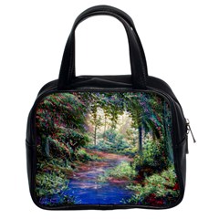 Abstract Forest Green Jungle Psychedelic Art Nature Classic Handbag (two Sides) by Wegoenart