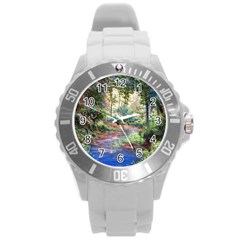 Abstract Forest Green Jungle Psychedelic Art Nature Round Plastic Sport Watch (l) by Wegoenart