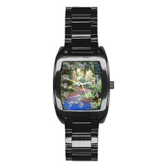 Abstract Forest Green Jungle Psychedelic Art Nature Stainless Steel Barrel Watch by Wegoenart