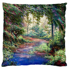 Abstract Forest Green Jungle Psychedelic Art Nature Large Flano Cushion Case (one Side) by Wegoenart