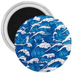 Storm Waves Seamless Pattern Raging Ocean Water Sea Wave Vintage Japanese Storms Print Illustration 3  Magnets by BangZart