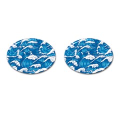 Storm Waves Seamless Pattern Raging Ocean Water Sea Wave Vintage Japanese Storms Print Illustration Cufflinks (oval) by BangZart