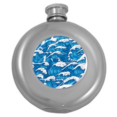 Storm Waves Seamless Pattern Raging Ocean Water Sea Wave Vintage Japanese Storms Print Illustration Round Hip Flask (5 Oz) by BangZart