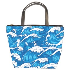 Storm Waves Seamless Pattern Raging Ocean Water Sea Wave Vintage Japanese Storms Print Illustration Bucket Bag by BangZart