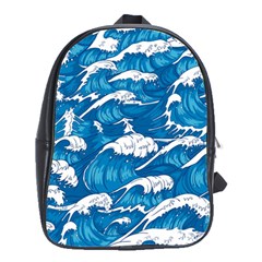 Storm Waves Seamless Pattern Raging Ocean Water Sea Wave Vintage Japanese Storms Print Illustration School Bag (large) by BangZart