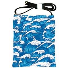 Storm Waves Seamless Pattern Raging Ocean Water Sea Wave Vintage Japanese Storms Print Illustration Shoulder Sling Bag by BangZart