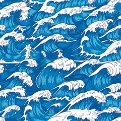 Storm Waves Seamless Pattern Raging Ocean Water Sea Wave Vintage Japanese Storms Print Illustration Play Mat (rectangle) by BangZart