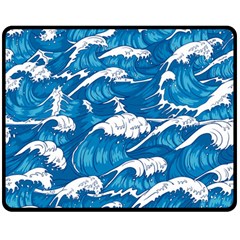 Storm Waves Seamless Pattern Raging Ocean Water Sea Wave Vintage Japanese Storms Print Illustration Double Sided Fleece Blanket (medium)  by BangZart