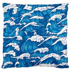 Storm Waves Seamless Pattern Raging Ocean Water Sea Wave Vintage Japanese Storms Print Illustration Large Flano Cushion Case (two Sides) by BangZart