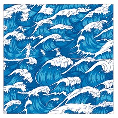 Storm Waves Seamless Pattern Raging Ocean Water Sea Wave Vintage Japanese Storms Print Illustration Square Satin Scarf (36  X 36 ) by BangZart