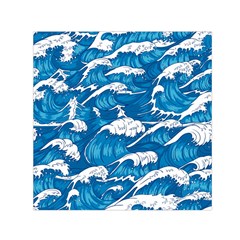 Storm Waves Seamless Pattern Raging Ocean Water Sea Wave Vintage Japanese Storms Print Illustration Square Satin Scarf (30  X 30 ) by BangZart