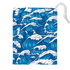 Storm Waves Seamless Pattern Raging Ocean Water Sea Wave Vintage Japanese Storms Print Illustration Drawstring Pouch (5xl) by BangZart