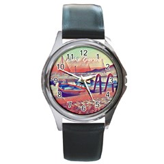 Boats On Lake Garda Round Metal Watch by ConteMonfrey