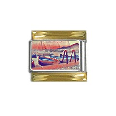 Boats On Lake Garda Gold Trim Italian Charm (9mm) by ConteMonfrey