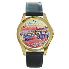 Boats On Lake Garda Round Gold Metal Watch by ConteMonfrey