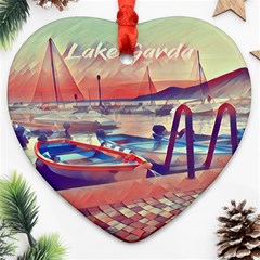 Boats On Lake Garda Heart Ornament (two Sides) by ConteMonfrey