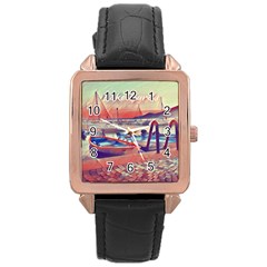 Boats On Lake Garda Rose Gold Leather Watch  by ConteMonfrey