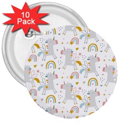 Unicorns Rainbow 3  Buttons (10 Pack)  by ConteMonfrey