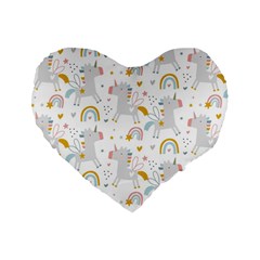 Unicorns Rainbow Standard 16  Premium Heart Shape Cushions by ConteMonfrey