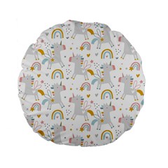 Unicorns Rainbow Standard 15  Premium Flano Round Cushions by ConteMonfrey