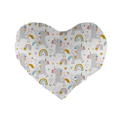 Unicorns Rainbow Standard 16  Premium Flano Heart Shape Cushions by ConteMonfrey