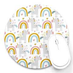 Unicorns, Hearts And Rainbows Round Mousepad by ConteMonfrey