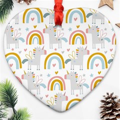 Unicorns, Hearts And Rainbows Ornament (heart) by ConteMonfrey