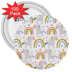 Unicorns, Hearts And Rainbows 3  Buttons (100 Pack)  by ConteMonfrey