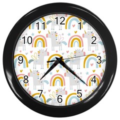 Unicorns, Hearts And Rainbows Wall Clock (black) by ConteMonfrey