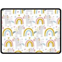 Unicorns, Hearts And Rainbows Fleece Blanket (large)  by ConteMonfrey