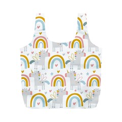 Unicorns, Hearts And Rainbows Full Print Recycle Bag (m) by ConteMonfrey