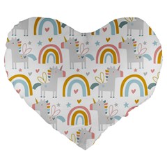 Unicorns, Hearts And Rainbows Large 19  Premium Flano Heart Shape Cushions by ConteMonfrey