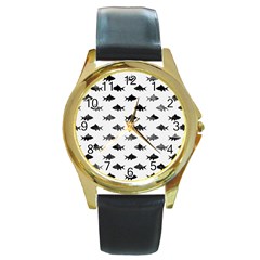 Cute Small Sharks   Round Gold Metal Watch by ConteMonfrey