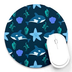 Whale And Starfish  Round Mousepad by ConteMonfrey