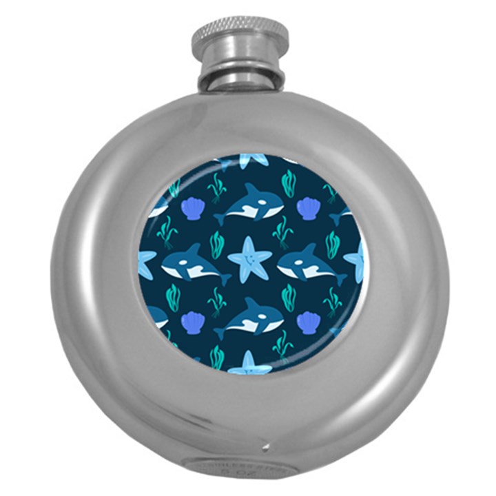 Whale and starfish  Round Hip Flask (5 oz)