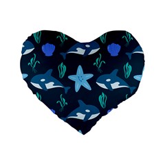 Whale And Starfish  Standard 16  Premium Heart Shape Cushions by ConteMonfrey