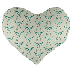 Blue Mermaid Tail Clean Large 19  Premium Flano Heart Shape Cushions