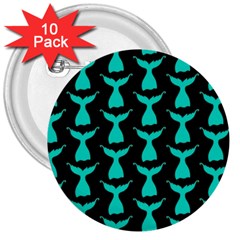 Blue Mermaid Tail Black 3  Buttons (10 Pack)  by ConteMonfrey