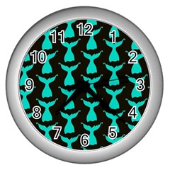 Blue Mermaid Tail Black Wall Clock (silver) by ConteMonfrey