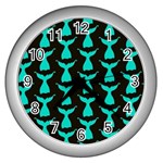 Blue Mermaid Tail Black Wall Clock (Silver) Front