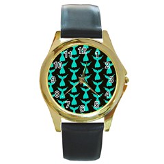 Blue Mermaid Tail Black Round Gold Metal Watch by ConteMonfrey