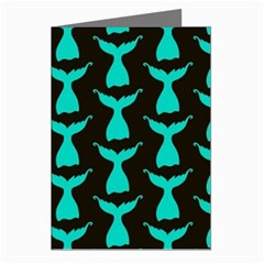 Blue Mermaid Tail Black Greeting Cards (pkg Of 8)