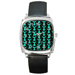 Blue Mermaid Tail Black Square Metal Watch by ConteMonfrey