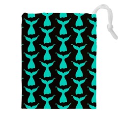 Blue Mermaid Tail Black Drawstring Pouch (5xl) by ConteMonfrey